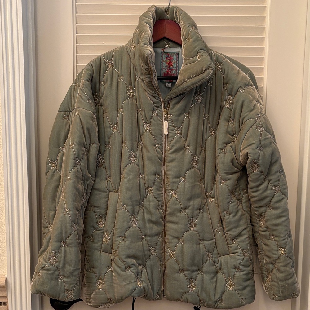 Johnny Was Olive Quilted Jacket with Floral Lining